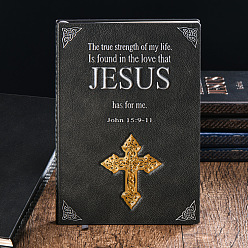 Black Rectangle Embossed Imitation Leather Notebooks, A5 Jesus Cross Pattern Travel Journals, Black, 215x145mm