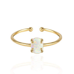 Golden Opalite Cuff Rings, Open Rings, with Brass Findings, Lead Free & Cadmium Free, Golden, US Size 7 1/4(17.5mm)