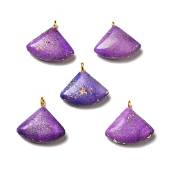 Orchid Natural Dolomite Dyed Pendants, Triangle Charms, Golden, with Opal, Orchid, 19x20x5.5mm, Hole: 2mm