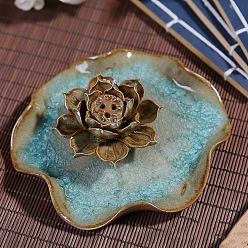 Bleu Ciel Foncé Brûleurs d'encens en porcelaine, porte-encens lotus avec feuilles, bureau à domicile salon de thé fournitures bouddhistes zen, bleu profond du ciel, 110x110mm