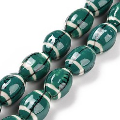Teal Handmade Procelain Beads Strands, Rugby, Teal, 16x11mm, Hole: 1.6mm, about 22pcs/strand, 13.98''(35.5cm)