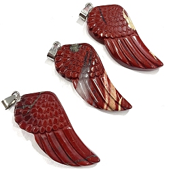 Red Jasper Natural Red Jasper Big Pendants, Wing Charms with Platinum Plated Matel Snap on Bails, 50x25mm