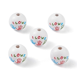 Colorful Printed Natural Wood European Beads, Large Hole Bead, Round with Palm, Colorful, 19mm, Hole: 4.5mm
