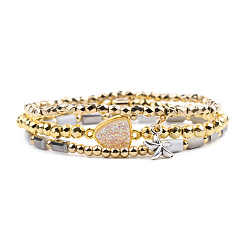 BCSET294-6 Natural Stone Crystal Beaded Multi-Layer Gold Elastic Bracelet Set for Women DIY