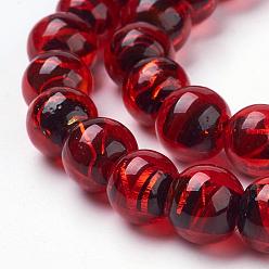 Red Handmade Silver Foil Lampwork Beads Strands, Round, Red, 10mm, Hole: 2mm, 40pcs/strand, 14.57 inch