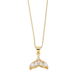 Others Brass Micro Pave Cubic Zirconia Pendant Necklaces, 17.72 inch(45cm), Pendant: 16x20mm