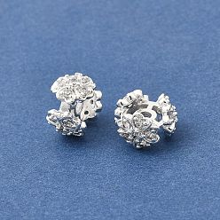 Серебро Латунные микропаве прозрачные кубики из циркония, стойки покрытие, долговечный, без свинца и без кадмия, цветок, серебряные, 10x7 мм, отверстие : 1.8 мм