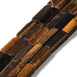 Tiger Eye Natural Tiger Eye Beads Strands, Rectangle, 13~14x4~4.5x4~4.5mm, Hole: 1.2mm, about 28pcs/strand, 15.08''(38.3cm)