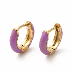 Orchid Enamel Hoop Earrings, Real 18K Gold Plated 316 Surgical Stainless Steel Jewelry for Women, Orchid, 13x14x3mm, Pin: 1mm