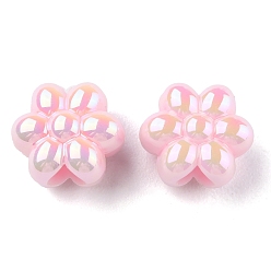 Pink UV Plating Opaque Acrylic Beads, Iridescent, Flower, Pink, 10.5x12x17.5mm, Hole: 3.5mm