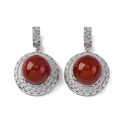 Красный Агат Природные сердолик подвески, плоские круглые подвески из латуни с платиновым покрытием, стойки покрытие, долговечный, 35.5x22.5x15.5~16 мм, отверстие : 8x4 мм