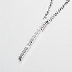 Stainless Steel Color 304 Stainless Steel Cubic Zirconia Pendant Necklaces, Bar/Stick, Stainless Steel Color, 17.7 inch(45cm)