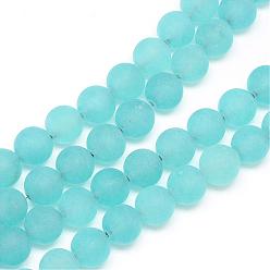 Turquoise Natural White Jade Bead Strands, Dyed, Frosted, Round, Turquoise, 8~9mm, Hole: 1mm, about 46~48pcs/strand, 14.9 inch