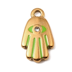 Зеленый 304 нержавеющей стальной эмали подвески, рука хамса с оберегами от сглаза, со стразами, золотые, зелёные, 16.5x9x2.5 мм, отверстие : 1.6 мм