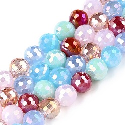 Разноцветный Гальванические стеклянные бусины, граненые, круглые, красочный, 8 мм, отверстие : 1.4 мм, около 50~51 шт / нитка, 14.33''~14.69'' (36.4~37.3 см)