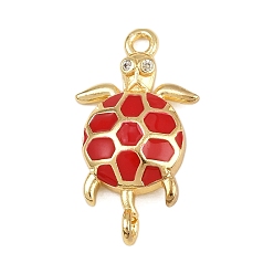 Красный Подвески-коннекторы в виде морских черепах из латуни с эмалью, с четким кубического циркония, реальный 18 k позолоченный, стойки покрытие, долговечный, без кадмия и без свинца, красные, 23.5x13x3.5 мм, отверстие : 1.7 мм