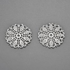 Серебро Латунная старинная филигранная фурнитура, плоско-круглые, серебряные, 25x1 мм