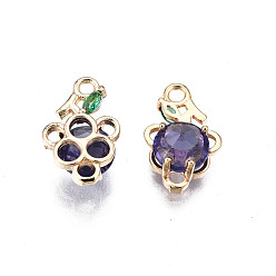 Real 18K Gold Plated Brass Cubic Zirconia Charms, Grape, Medium Purple, Real 18K Gold Plated, 13x8x4.5mm, Hole: 1.2mm