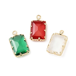 Mixed Color Brass with K9 Glass Pendants, Light Gold, Rectangle Charms, Mixed Color, 19.5x11x4.5mm, Hole: 1.6mm