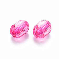 Hot Pink Transparent Acrylic Beads, Oval, Faceted, Hot Pink, 14x10x10mm, Hole: 2mm, about 377pcs/500g