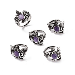Charoite Dinosaur Natural Charoite Adjustable Rings, Antique Silver Tone Brass Jewelry for Women, 2~19mm, Inner Diameter: US Size 7(17.3mm)