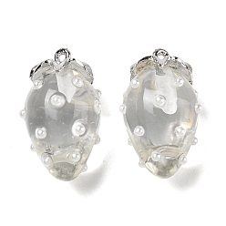 Claro Colgantes de la resina, encanto de fresa, con la aleación, Platino, Claro, 29x17.5x16 mm, agujero: 1.5 mm