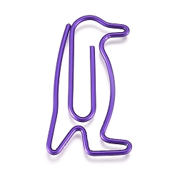 Purple Penguin Shape Iron Paperclips, Cute Paper Clips, Funny Bookmark Marking Clips, Purple, 34x19x1mm