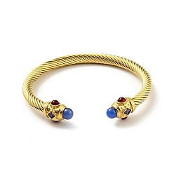 Royal Blue 304 Stainless Steel Twist Rope Shape Open Cuff Bangle, Rhinestone & Resin Jewelry for Women, Golden, Royal Blue, Inner Diameter: 2-3/8 inch(6cm)