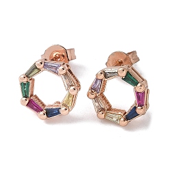 Розовое Золото Серьги-гвоздики из латуни с микрокубическим цирконием, долговечный, без свинца и без кадмия, кольцо, розовое золото , 10x10.5 мм