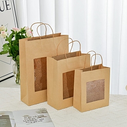 Квадрат Складные картонные бумажные подарочные сумки, подарочные пакеты с видимым окошком, прямоугольные, квадратный, 21x10x25.5 см