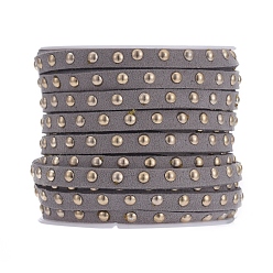 Gray Faux Suede Cord, with Golden Tone Alloy Rivet, For Punk Rock Jewelry Making, Gray, 5x2.5mm, about 5.46 yards(5m)/roll