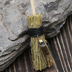 Coconut Brown Mini Witch Wiccan Altar Broom with Dyed Natural Crystal  Wand, Halloween Healing Wiccan Ritual Decor, Coconut Brown, 150x25mm