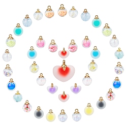 Mixed Color 40Pcs Transparent Glass Globe Pendant, with Glass Beads inside and CCB Plastic Pendant Bails, Round, Mixed Color, 21x16mm, Hole: 2mm, 40pcs/box