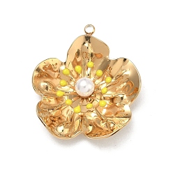 Желтый 304 подвески из нержавеющей стали, , с эмалью и абс пластика имитация жемчуга, вакуумное покрытие pvd, реальный 18 k позолоченный, желтые, 31x28x8.5 мм, отверстие : 1.8 мм