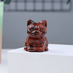 Обсидиан Фигурка кошки из натурального красного обсидиана, украшения для дисплея, украшения из энергетических камней, 20x30 мм