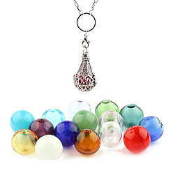 Teardrop Cone/Teardrop/Bottle/Diamond Lampwork Cage Pendant Necklaces, with Brass Finding, Teardrop, 20.08~31.50 inch(51~80cm) 