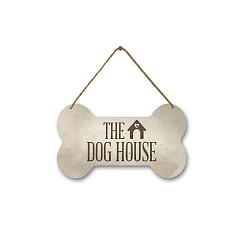 Dark Khaki Dog Bone with Word Wood Pendant Decoration, Hanging Sign Plaque for Puppy Pet House Door Wall Decoration, Dark Khaki, Pendant: 120x210mm