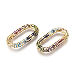 Golden Brass Spring Gate Rings, with Cubic Zirconia, Oval, Colorful, Golden, 31.5x16x4mm, Inner Diameter: 23.5x8mm