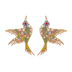 The main color Colorful Rhinestone Alloy Earrings Retro Fashion Bird Studs Chic Ear Jewelry for Women