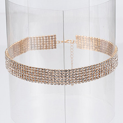 golden Sparkling Multi-layer Diamond Chain Necklace with Choker Collar for Fashionable Look