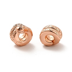 Rose Gold Rack Plating Brass Micro Pave Cubic Zirconia European Beads, Long-Lasting Plated, Lead Free & Cadmium Free, Column with Snake, Rose Gold, 7.5x6.5mm, Hole: 4mm