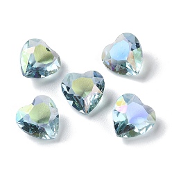 Sky Blue Transparent Glass Rhinestone Cabochons, Faceted, Heart, Pointed Back, Sky Blue, 10x10x6mm