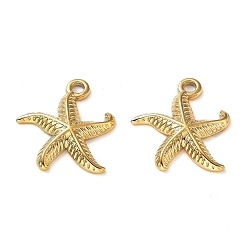 Real 18K Gold Plated Ion Plating(IP) 304 Stainless Steel Pendants, Starfish Charm, Real 18K Gold Plated, 16x14x2mm, Hole: 1.5mm