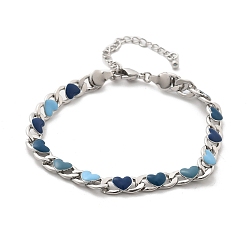 Платина Сердце латунные эмалевые панцирные цепи браслеты для женщин, стойки покрытие, без кадмия и без свинца, долговечный, платина, 7-1/4 дюйм (18.5 см)