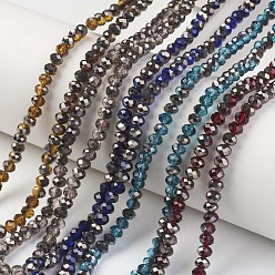 Couleur Mélangete Plaquent verre transparent perles brins, demi-plaqué noir, facette, rondelle, couleur mixte, 6x5mm, Trou: 1mm, Environ 85~88 pcs/chapelet, 16.1~16.5 pouce (41~42 cm)