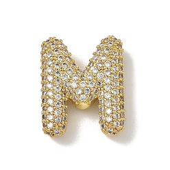 Letter M Латунные микро проложить кубического циркония подвески, без свинца и без кадмия, реальный 18 k позолоченный, Буква М, 21.5x17.5x7 мм, отверстие : 4x3 мм