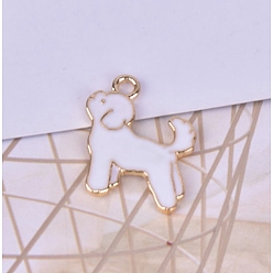 White Alloy Enamel Pendants, Light Gold, Dog, White, 19x16x2mm, Hole: 2mm