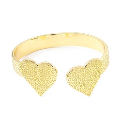 Real 18K Gold Plated Rack Plating Brass Double Heart Open Cuff Bangle for Women, Cadmium Free & Lead Free, Real 18K Gold Plated, Inner Diameter: 2-1/4x2 inch(5.8x5.1cm)
