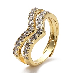 Real 18K Gold Plated Cubic Zirconia Crown Adjustable Rings, Rack Plating Brass Ring, Lead Free & Cadmium Free, Long-Lasting Plated, Real 18K Gold Plated, Inner Diameter: 19mm