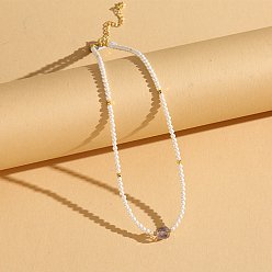 Белый Стеклянный жемчужный кулон простые роскошные ожерелья для женщин, концевые цепи из нержавеющей стали, реальный 18 k позолоченный, белые, 16.14 дюйм (41 см)